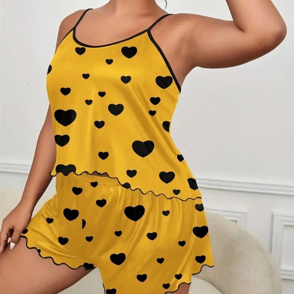 BOGO PLUS SIZE 2X 3X 4X Lettuce Trim Cami Top & Shorts Pajama PJ Two Piece NWT
